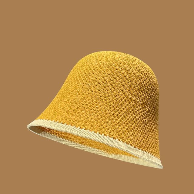 Knit Bucket Trim Hat Plain Contrast