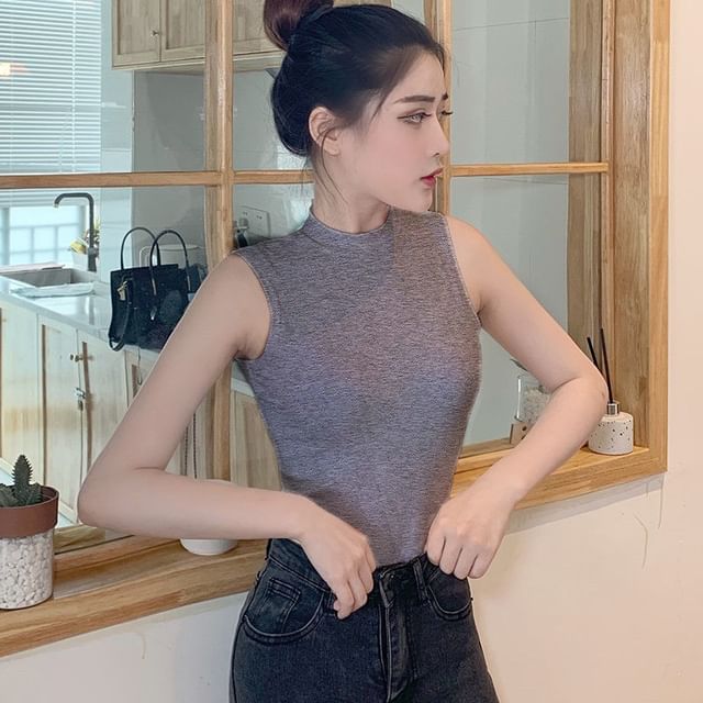 Tank Top Plain Mock Neck
