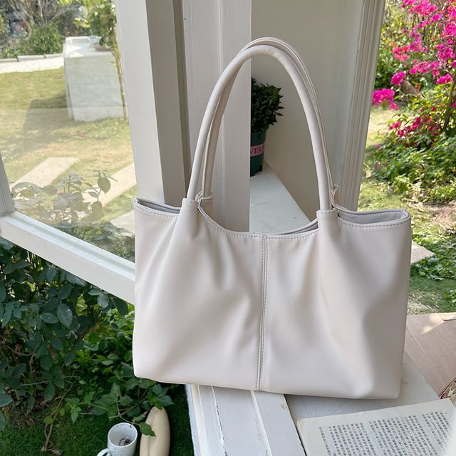 Shoulder Plain Leather Tote Faux