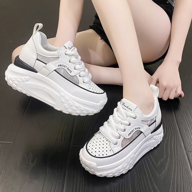 Mesh Sneakers Panel Platform Wedge Hidden