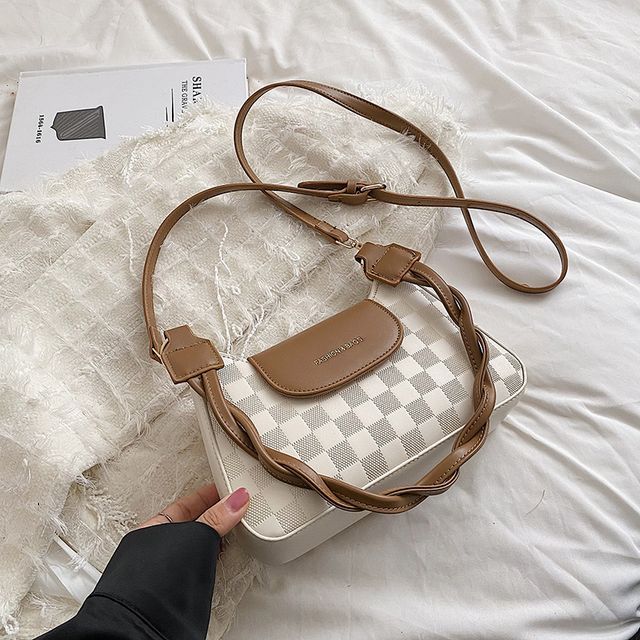 Sac à bandoulière à bandoulière torsadée en damier