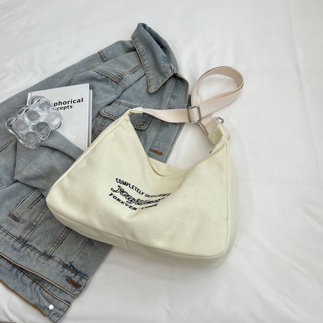Sac bandoulière en toile brodée avec lettres