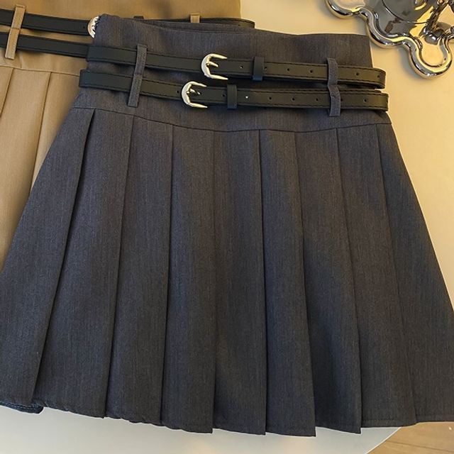 A-Line Pleated Mini Skirt Plain