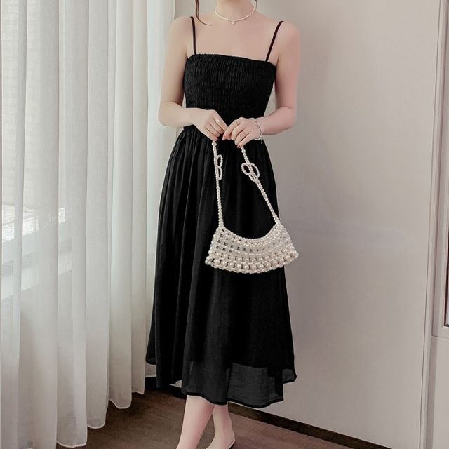 Einfarbiges, gerafftes Midi-A-Linien-Kleid mit Spaghettiträgern / Einfarbiges, kurzärmliges Bolero-Oberteil mit V-Ausschnitt und Froschverschluss