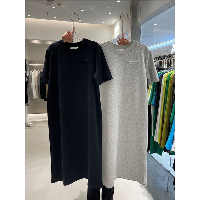 Plain Dress T-Shirt Neck Short-Sleeve Crew Midi