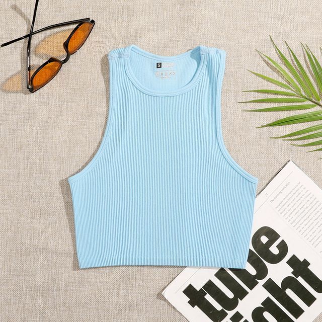 Plain Neck Top Crew Tank Crop