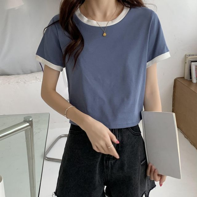 Round Neck Short-Sleeve Ringer T-Shirt