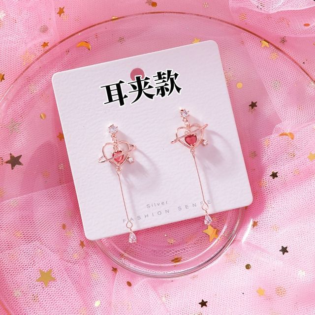 Rhinestone Dangle Heart Alloy Earring