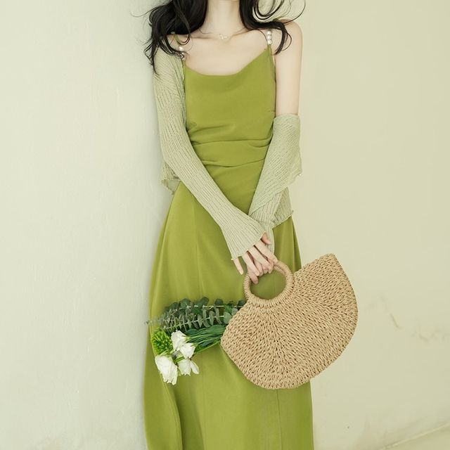 Bretelles en fausses perles uni froncé Midi A