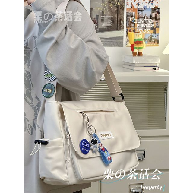 Lettering Label Applique Flap Crossbody Bag / Charm / Set