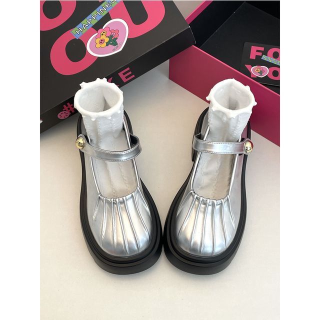 Chaussures Mary Jane à plateforme et talon épais froncé