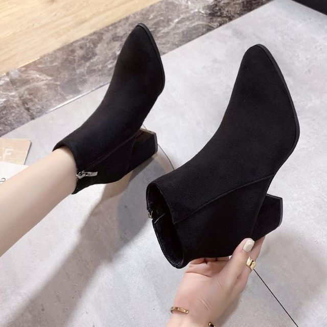 Pointed Heel Chunky Boots Ankle