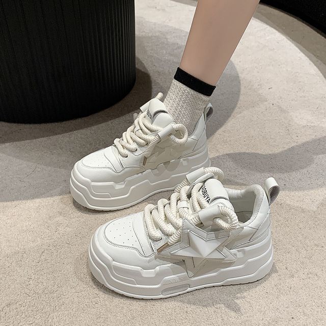 Lace-Up Applique Platform Sneakers Star