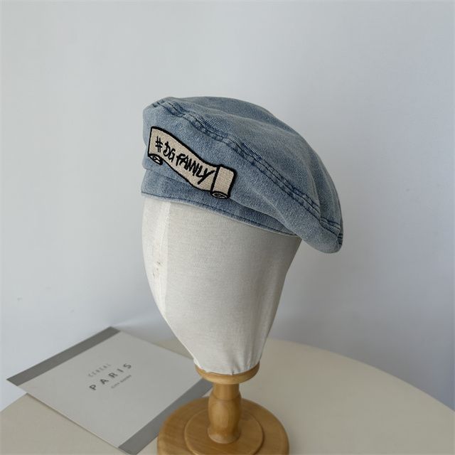 Hat Embroidered Lettering Beret Denim