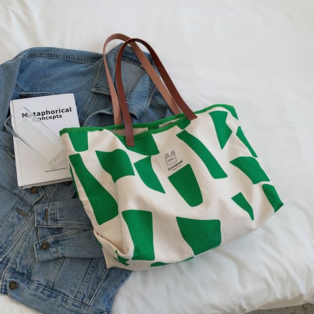 Sac fourre-tout en toile à imprimé géométrique appliqué