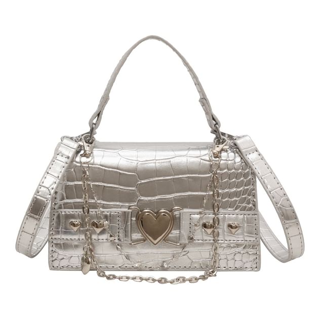 Grain Flap Crossbody Croc Heart Buckled Bag