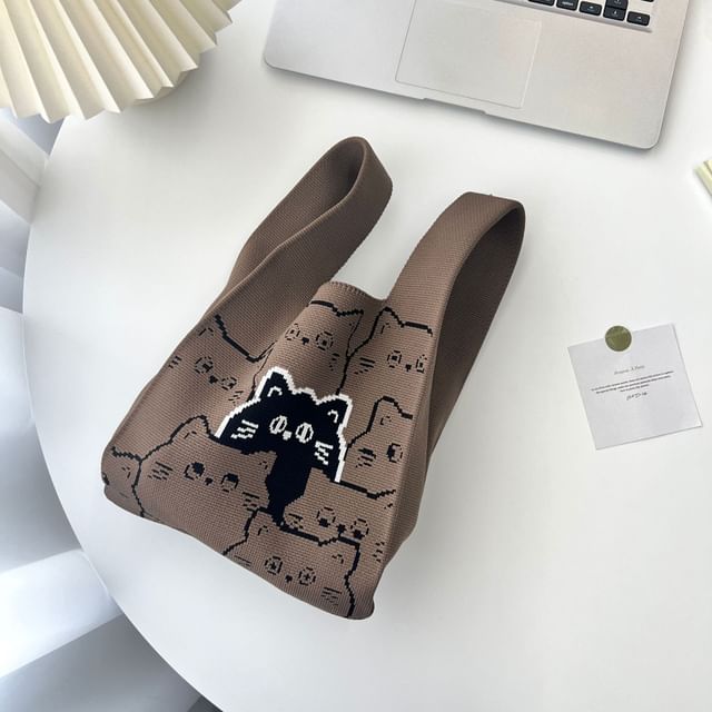 Bag Tote Print Knit Cat