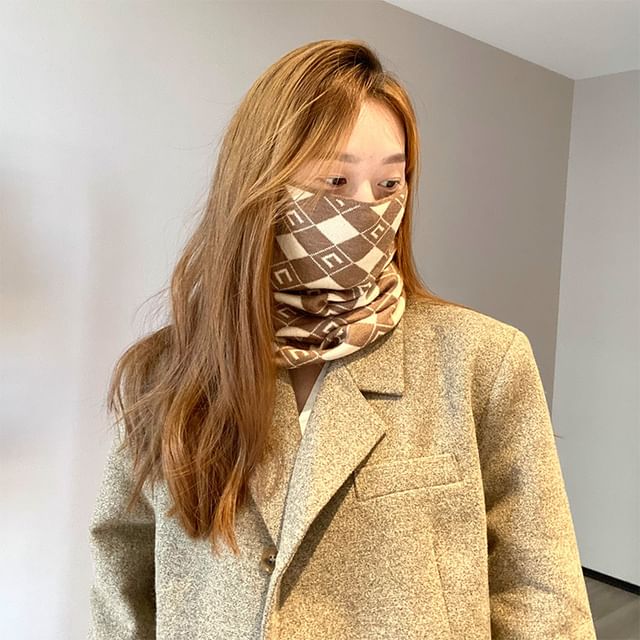 / Beanie Print Knit Scarf Multi-Way Diamond