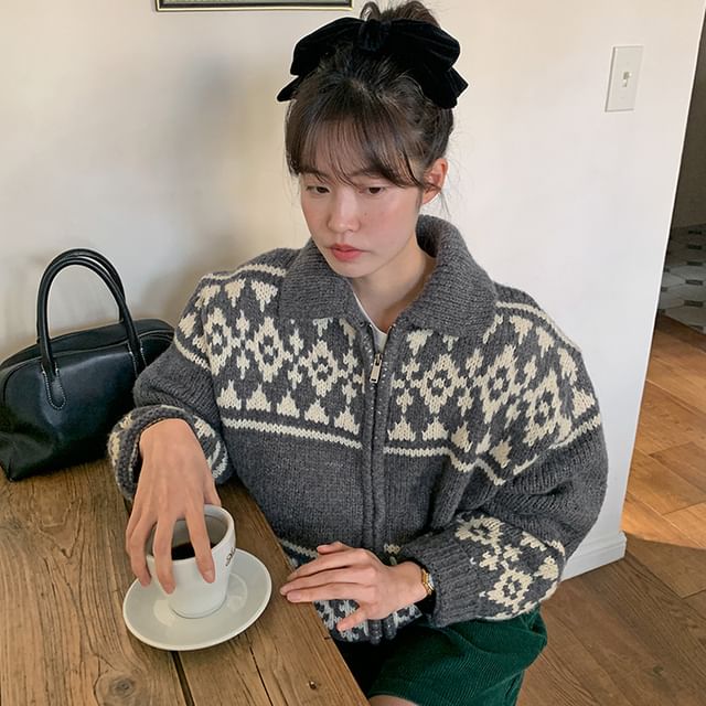 Cardigan zippé à motif Collard