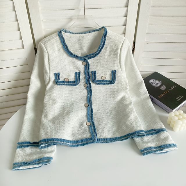 Einreihige Jacke mit Kontrastbesatz in Uni