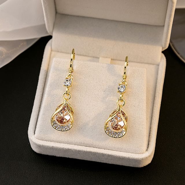 Boucles d'oreilles pendantes en alliage avec strass et pierre œil de chat synthétique