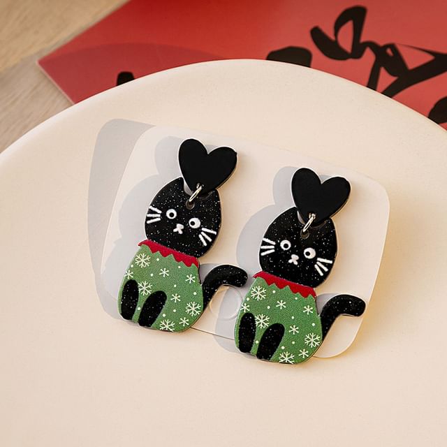 Boucle d'oreille pendante en forme de chat