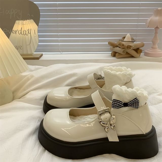 Mary-Jane-Schuhe mit Plateau und Schmetterlingsmuster