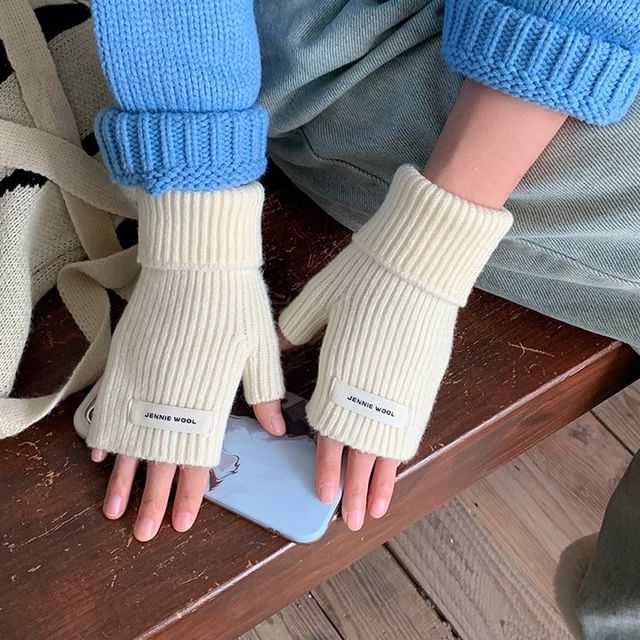 Gloves Ribbed Fingerless Knit Plain