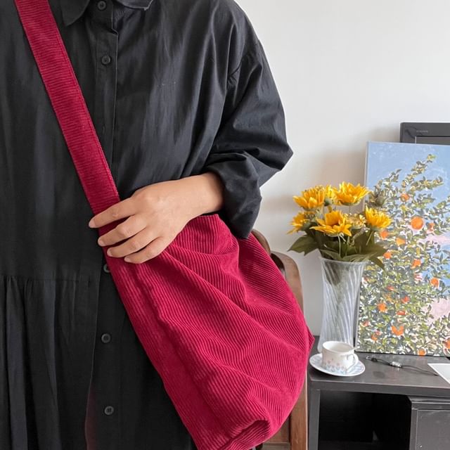 Crossbody Plain Corduroy Bag