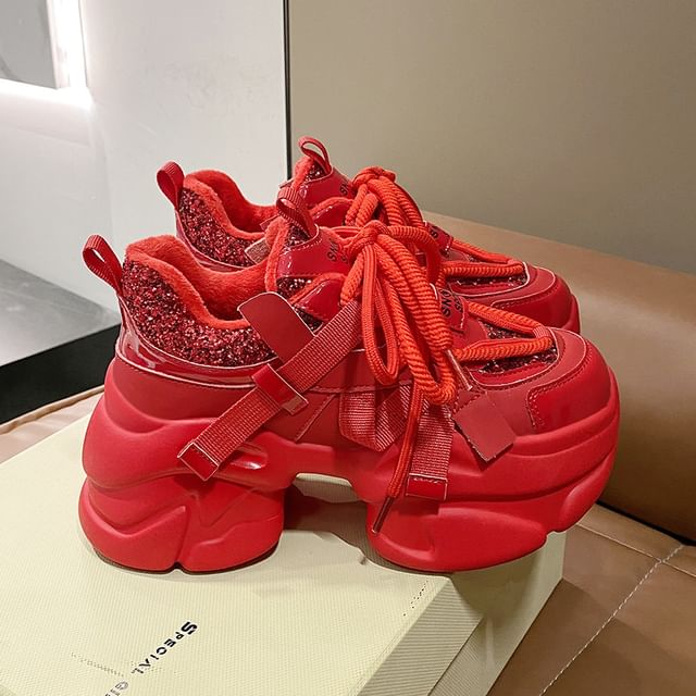 Heel Chunky Sequined Platform Sneakers