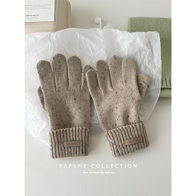 Lettering Gloves Knit Touchscreen Applique Wool