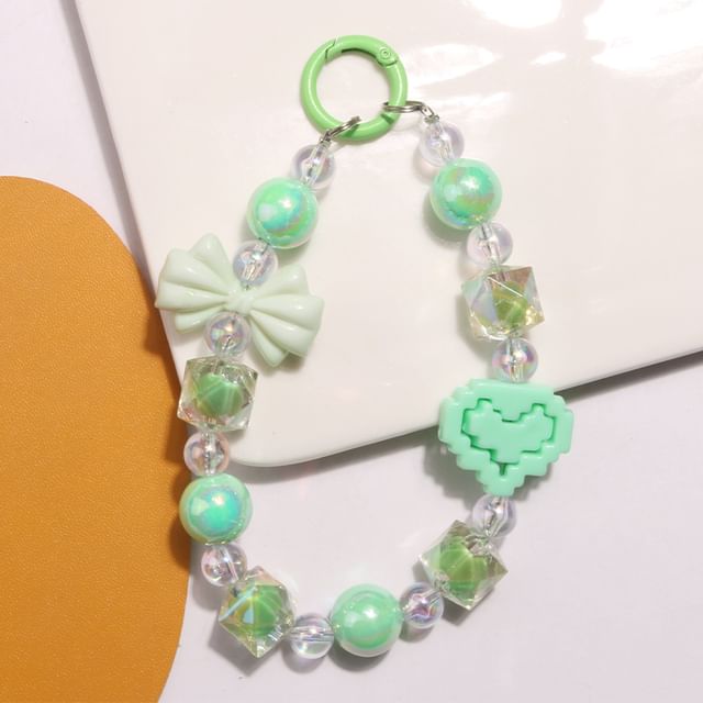 Bijou de sac en acrylique avec perle en forme de cœur et nœud