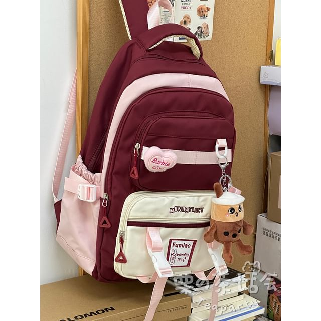 Sac à dos multi-poches brodé avec lettres / Porte-monnaie / Bijou de sac / Ensemble