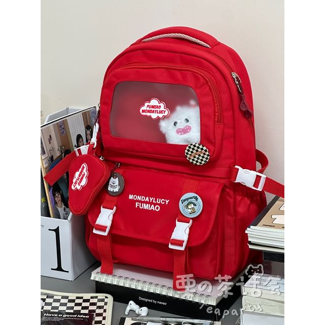 Sac à dos / Bijou de sac / Ensemble avec panneau en PVC multi-poches et lettrage