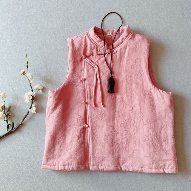 Gilet Hanfu boutonné à motif de grenouille brodée de fleurs