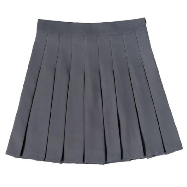 Pleated Waist High Plain Skirt A-Line Mini
