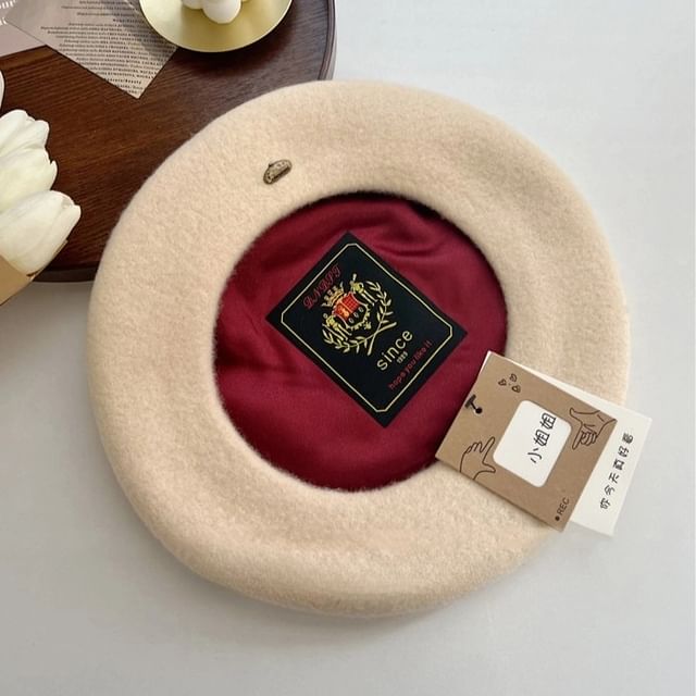Wool Hat Plate Beret Metal