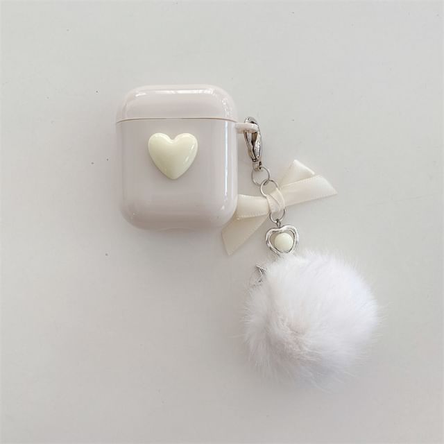 Étui pour écouteurs AirPods / Pro avec pompon en ruban en forme de cœur