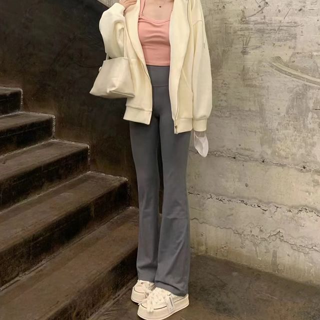 Pantalon bootcut uni taille haute