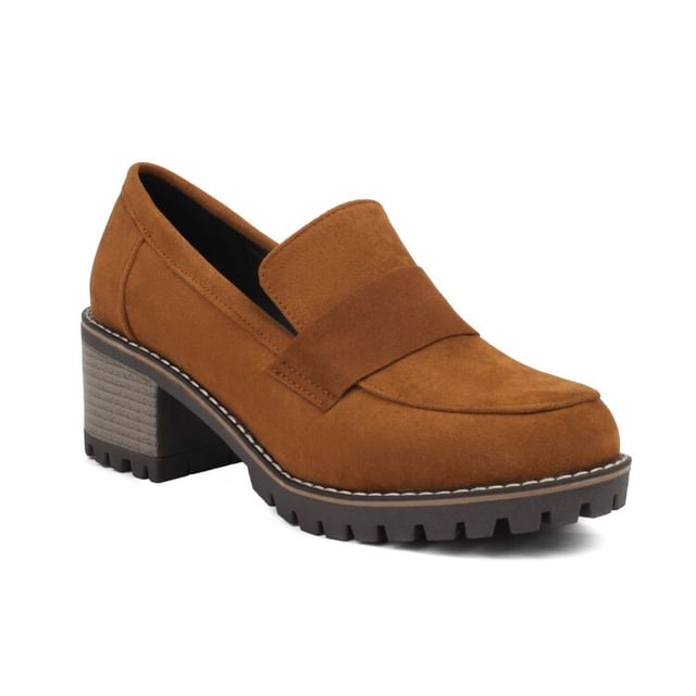 Chaussures à talon épais en faux daim uni