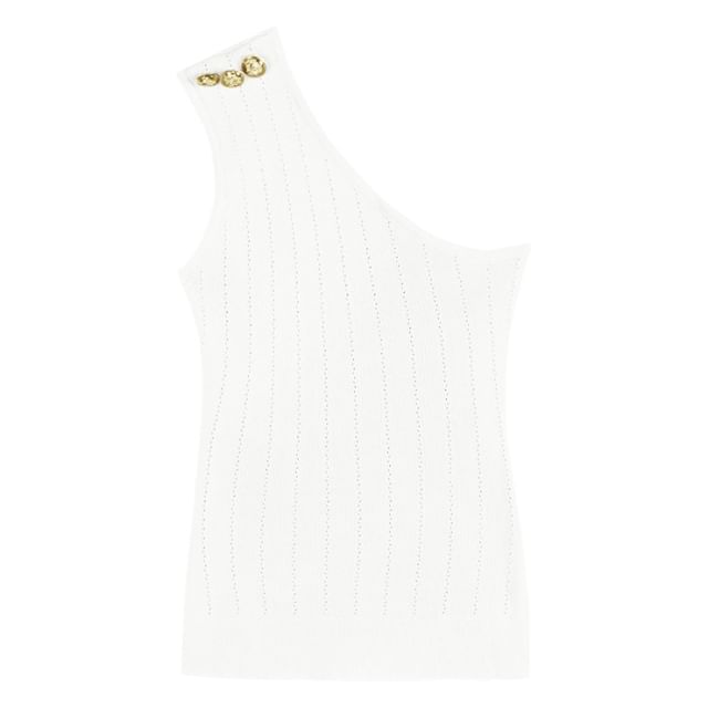 Top Knit One-Shoulder Tank Plain