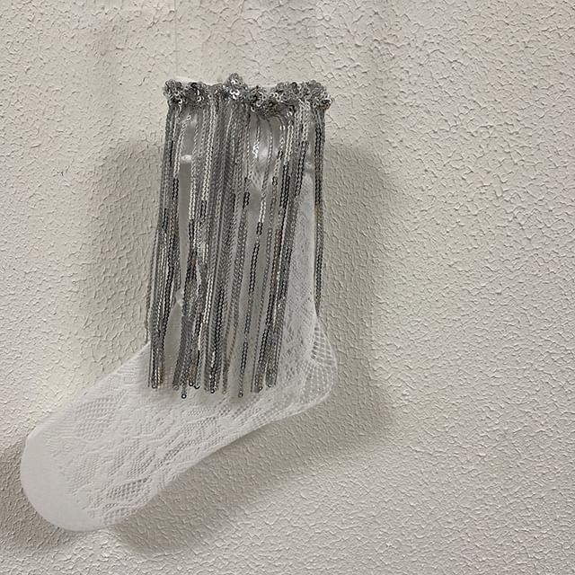 Chaussettes en dentelle à franges et sequins