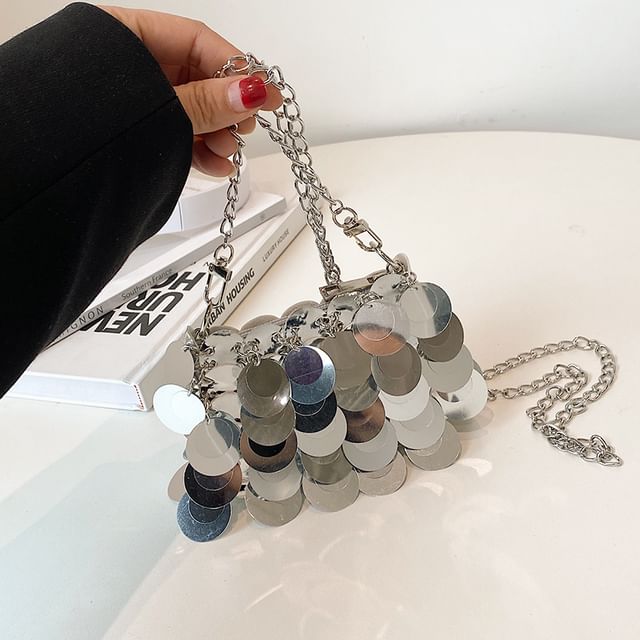 Sequin Strap Chain Crossbody Bag