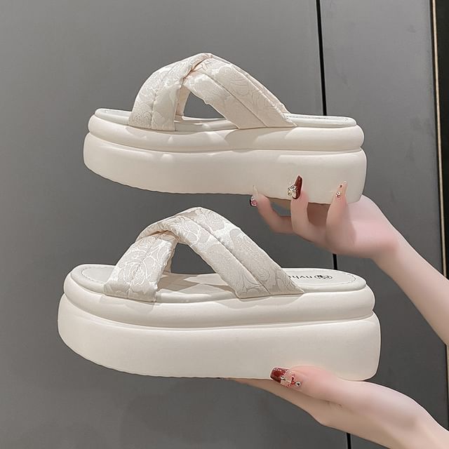 Slide Sandals Jacquard Floral Platform