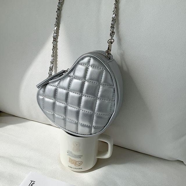 Quilted Crossbody Bag Strap Chain Heart