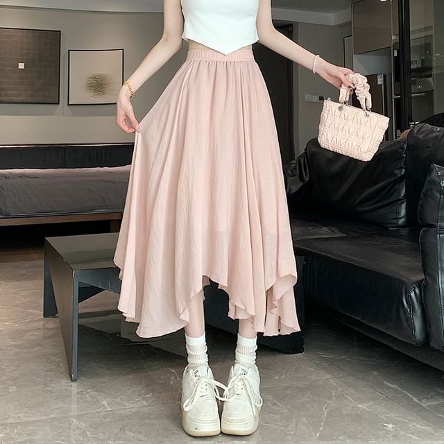 Jupe Midi A asymétrique unie à taille élastique