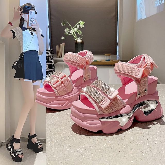 Platform Wedge Rhinestone Sandals