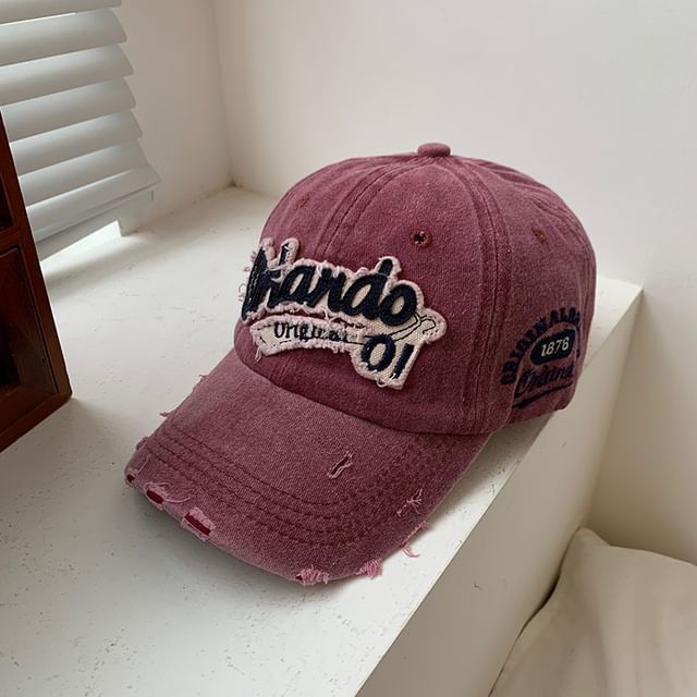 Washed Applique Cap Baseball Distressed Lettering