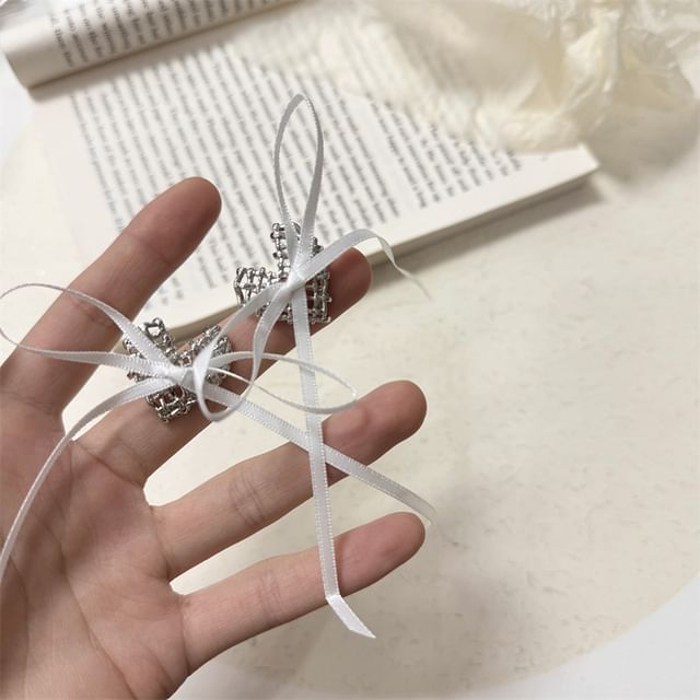 Stud Heart Alloy Ribbon Earring