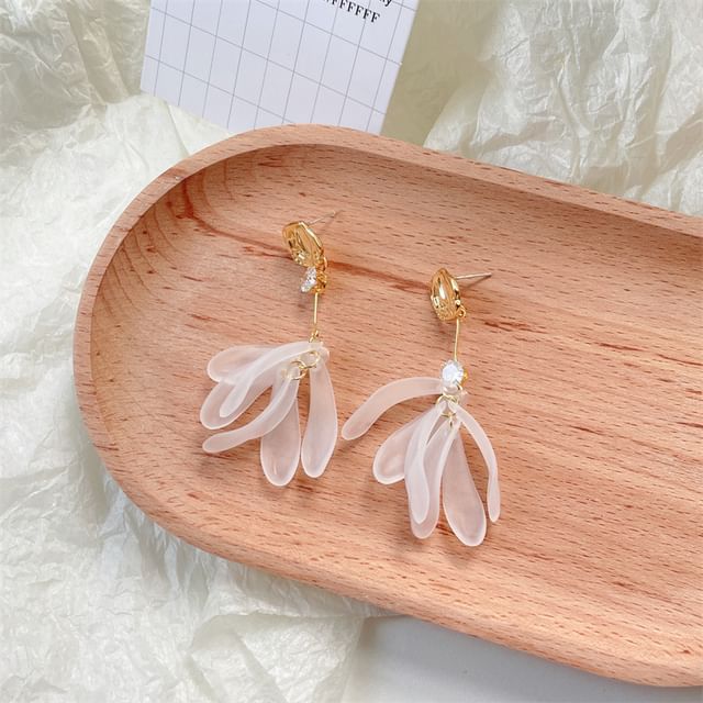 Floral Rhinestone Asymmetrical Dangle Earring